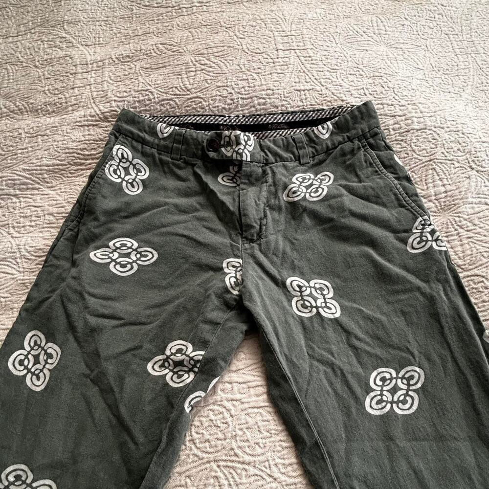 Teal and white batik printed Brooks Brothers cotton chino